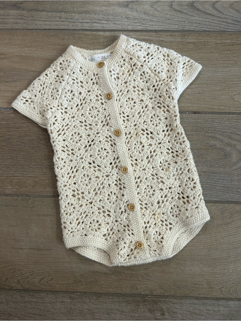 Zara Cream Crochet Short-Sleeve Baby Romper - Lightweight Knit